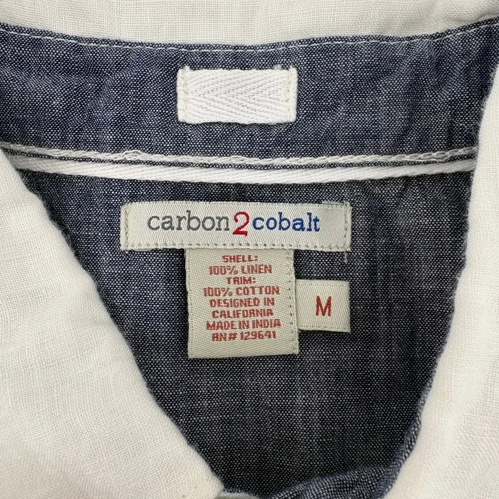 Carbon 2 Cobalt Mens White Grey Ombre Floral 100% Linen Short Sleeve Shirt‎ M